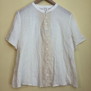 Zyga Lin'n Laundry NWT Medee Chemise Ivory Cotton Gauze Button Up Lace Top FR 40